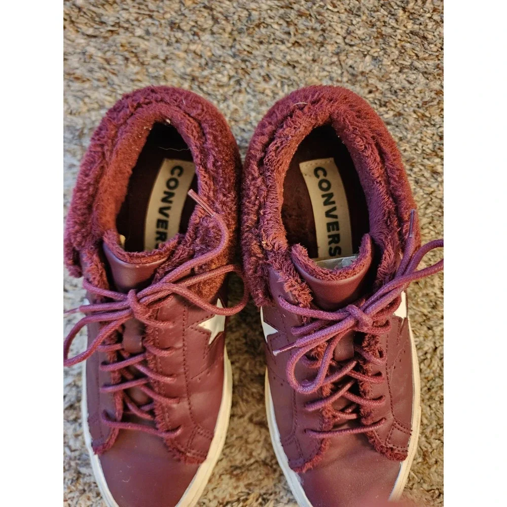 Converse One Star Ox Fur Dark Sangria Burgundy Leather Sneakers 162602C W8 M6